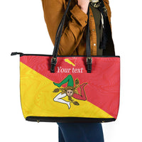 Personalized Italy Sicily Leather Tote Bag Sicilia Gorgoneion with Triskeles