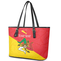 Personalized Italy Sicily Leather Tote Bag Sicilia Gorgoneion with Triskeles