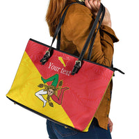 Personalized Italy Sicily Leather Tote Bag Sicilia Gorgoneion with Triskeles