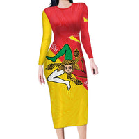 Personalized Italy Sicily Long Sleeve Bodycon Dress Sicilia Gorgoneion with Triskeles