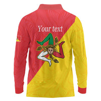 Personalized Italy Sicily Long Sleeve Polo Shirt Sicilia Gorgoneion with Triskeles
