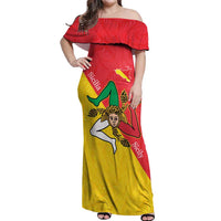 Personalized Italy Sicily Off Shoulder Maxi Dress Sicilia Gorgoneion with Triskeles