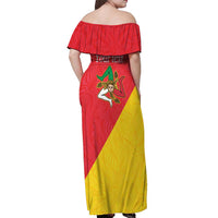 Personalized Italy Sicily Off Shoulder Maxi Dress Sicilia Gorgoneion with Triskeles