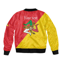 Personalized Italy Sicily Sleeve Zip Bomber Jacket Sicilia Gorgoneion with Triskeles