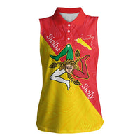Personalized Italy Sicily Women Sleeveless Polo Shirt Sicilia Gorgoneion with Triskeles