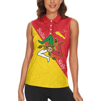 Personalized Italy Sicily Women Sleeveless Polo Shirt Sicilia Gorgoneion with Triskeles