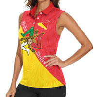 Personalized Italy Sicily Women Sleeveless Polo Shirt Sicilia Gorgoneion with Triskeles