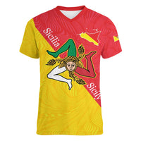 Personalized Italy Sicily Women V-Neck T-Shirt Sicilia Gorgoneion with Triskeles