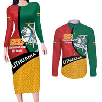 Lithuania Statehood Day July 6 Couples Matching Long Sleeve Bodycon Dress and Long Sleeve Button Shirt Lietuva Tevyne musu