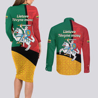 Lithuania Statehood Day July 6 Couples Matching Long Sleeve Bodycon Dress and Long Sleeve Button Shirt Lietuva Tevyne musu