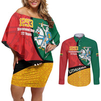 Lithuania Statehood Day July 6 Couples Matching Off Shoulder Short Dress and Long Sleeve Button Shirt Lietuva Tevyne musu