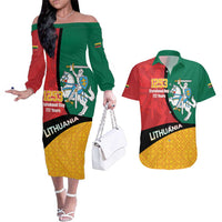 Lithuania Statehood Day July 6 Couples Matching Off The Shoulder Long Sleeve Dress and Hawaiian Shirt Lietuva Tevyne musu