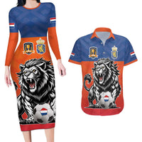 Netherlands Football Couples Matching Long Sleeve Bodycon Dress and Hawaiian Shirt Oranje Lion Go Champion