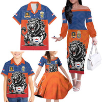 Netherlands Football Family Matching Off The Shoulder Long Sleeve Dress and Hawaiian Shirt Oranje Lion Go Champion
