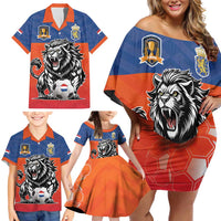 Netherlands Football Family Matching Off Shoulder Short Dress and Hawaiian Shirt Oranje Lion Go Champion
