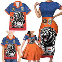 Netherlands Football Family Matching Short Sleeve Bodycon Dress and Hawaiian Shirt Oranje Lion Go Champion