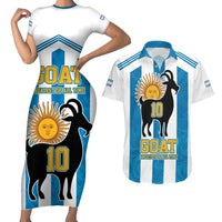 Personalized Argentina 10 Goat Couples Matching Short Sleeve Bodycon Dress and Hawaiian Shirt Greatest Of All Time Sporty Style