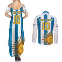 Personalized Argentina 10 Goat Couples Matching Summer Maxi Dress and Long Sleeve Button Shirt Greatest Of All Time Sporty Style