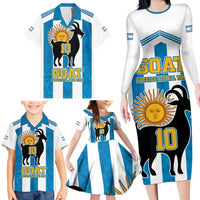 Personalized Argentina 10 Goat Family Matching Long Sleeve Bodycon Dress and Hawaiian Shirt Greatest Of All Time Sporty Style
