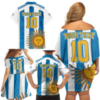 Personalized Argentina 10 Goat Family Matching Off Shoulder Short Dress and Hawaiian Shirt Greatest Of All Time Sporty Style