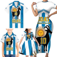 Personalized Argentina 10 Goat Family Matching Short Sleeve Bodycon Dress and Hawaiian Shirt Greatest Of All Time Sporty Style