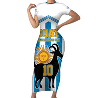 Personalized Argentina 10 Goat Family Matching Short Sleeve Bodycon Dress and Hawaiian Shirt Greatest Of All Time Sporty Style