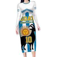Personalized Argentina 10 Goat Long Sleeve Bodycon Dress Greatest Of All Time Sporty Style