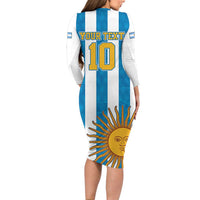 Personalized Argentina 10 Goat Long Sleeve Bodycon Dress Greatest Of All Time Sporty Style