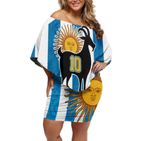 Personalized Argentina 10 Goat Off Shoulder Short Dress Greatest Of All Time Sporty Style