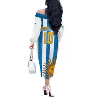 Personalized Argentina 10 Goat Off The Shoulder Long Sleeve Dress Greatest Of All Time Sporty Style