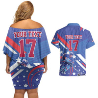 Custom United States Ice Hockey Couples Matching Off Shoulder Short Dress and Hawaiian Shirt USA Go Champions Sporty Style
