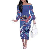 Custom United States Ice Hockey Family Matching Off The Shoulder Long Sleeve Dress and Hawaiian Shirt USA Go Champions Sporty Style