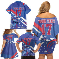 Custom United States Ice Hockey Family Matching Off Shoulder Short Dress and Hawaiian Shirt USA Go Champions Sporty Style