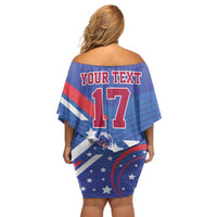 Custom United States Ice Hockey Family Matching Off Shoulder Short Dress and Hawaiian Shirt USA Go Champions Sporty Style