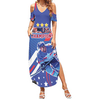 Custom United States Ice Hockey Family Matching Summer Maxi Dress and Hawaiian Shirt USA Go Champions Sporty Style