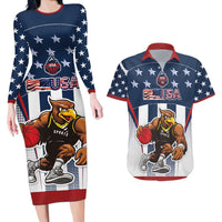 Custom United States Basketball Couples Matching Long Sleeve Bodycon Dress and Hawaiian Shirt USA Eagle Mascot Style