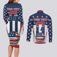 Custom United States Basketball Couples Matching Long Sleeve Bodycon Dress and Long Sleeve Button Shirt USA Eagle Mascot Style