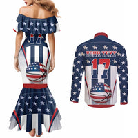 Custom United States Basketball Couples Matching Mermaid Dress and Long Sleeve Button Shirt USA Eagle Mascot Style