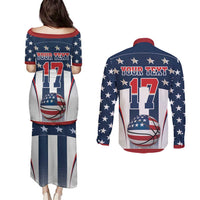 Custom United States Basketball Couples Matching Puletasi and Long Sleeve Button Shirt USA Eagle Mascot Style