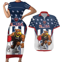 Custom United States Basketball Couples Matching Short Sleeve Bodycon Dress and Hawaiian Shirt USA Eagle Mascot Style
