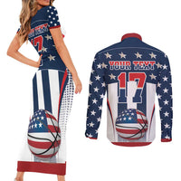 Custom United States Basketball Couples Matching Short Sleeve Bodycon Dress and Long Sleeve Button Shirt USA Eagle Mascot Style