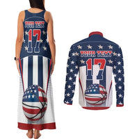 Custom United States Basketball Couples Matching Tank Maxi Dress and Long Sleeve Button Shirt USA Eagle Mascot Style