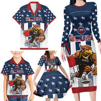 Custom United States Basketball Family Matching Long Sleeve Bodycon Dress and Hawaiian Shirt USA Eagle Mascot Style