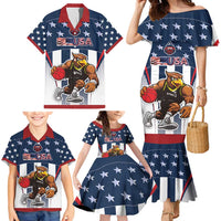 Custom United States Basketball Family Matching Mermaid Dress and Hawaiian Shirt USA Eagle Mascot Style