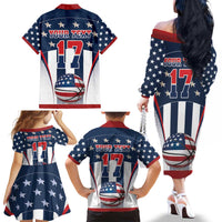 Custom United States Basketball Family Matching Off The Shoulder Long Sleeve Dress and Hawaiian Shirt USA Eagle Mascot Style