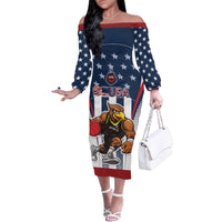 Custom United States Basketball Family Matching Off The Shoulder Long Sleeve Dress and Hawaiian Shirt USA Eagle Mascot Style