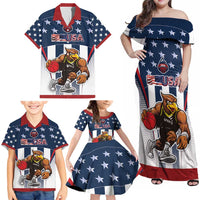 Custom United States Basketball Family Matching Off Shoulder Maxi Dress and Hawaiian Shirt USA Eagle Mascot Style