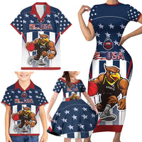 Custom United States Basketball Family Matching Short Sleeve Bodycon Dress and Hawaiian Shirt USA Eagle Mascot Style