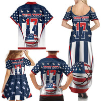 Custom United States Basketball Family Matching Summer Maxi Dress and Hawaiian Shirt USA Eagle Mascot Style