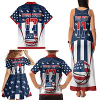 Custom United States Basketball Family Matching Tank Maxi Dress and Hawaiian Shirt USA Eagle Mascot Style